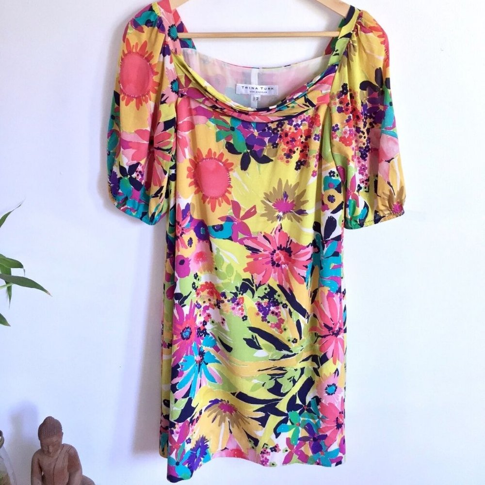 TRINA TURK Floral Dress Watercolor Flowers Sz 2